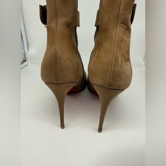 Christian Louboutin Brown/ Tan Suede leather CL chelsea Booty ankle boots EU 40 - Picture 12 of 16